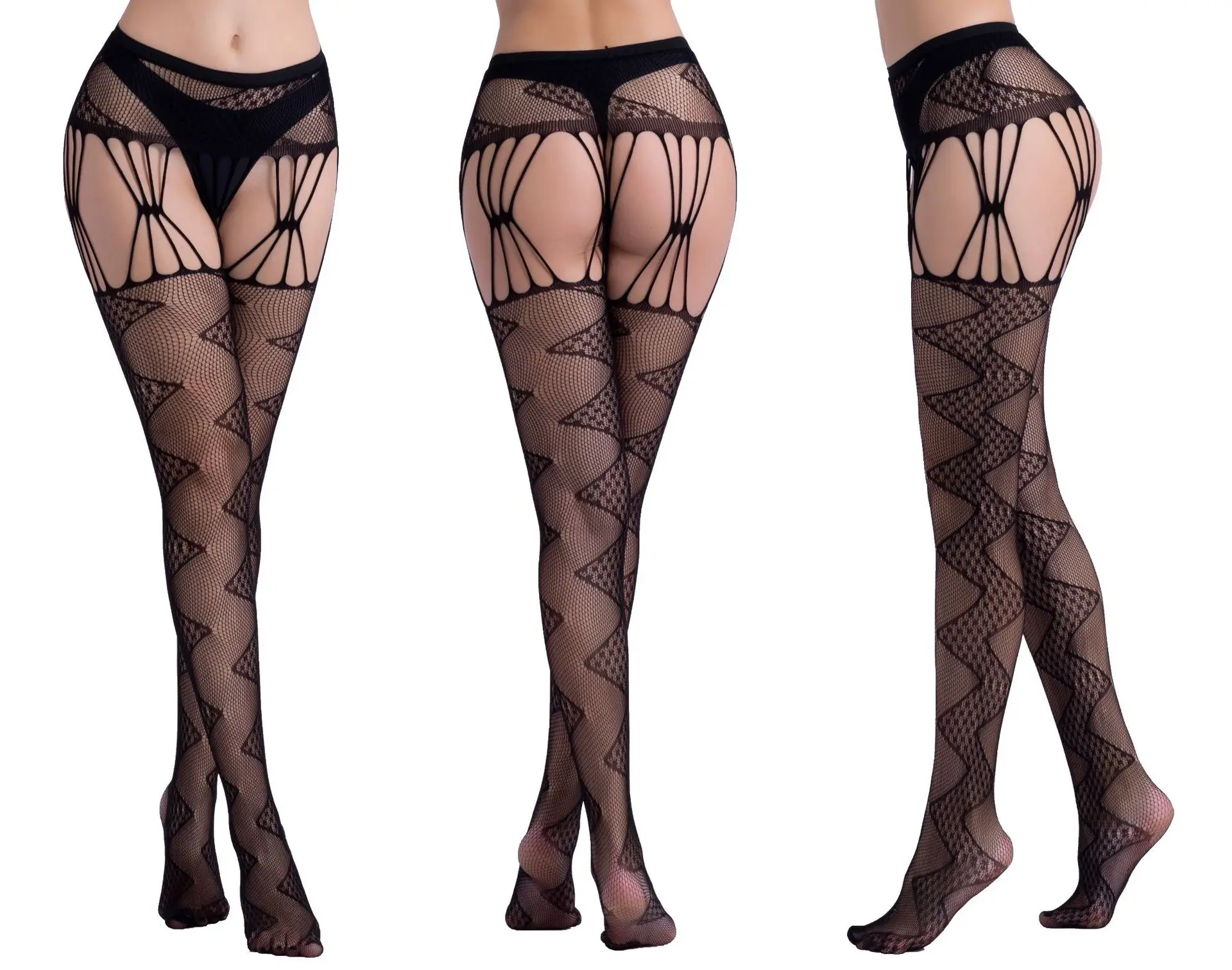 Factory Price Female Black Fishnet Thigh High Lace Stockings With Garter Belt Sexy  Pantyhose Tights Fishnet Stocking
