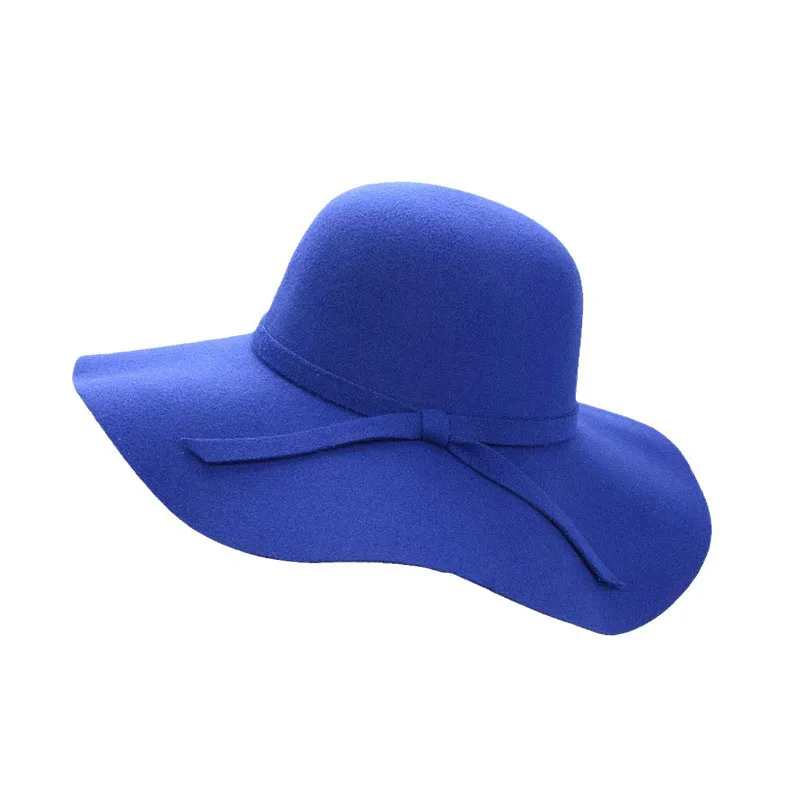 Wholesale Custom Soft Jazz Hat Retro Big Brimmed Bow Winter Felt Top Hat Fedora Hat