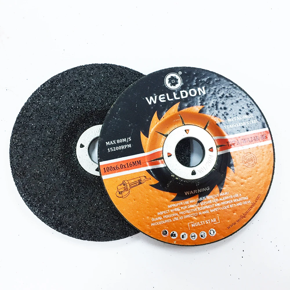 Welldon 100x6x16mm aluminium oxide resin high quality porosity mini bevel edge angle inox grinding wheel disc price or cast iron