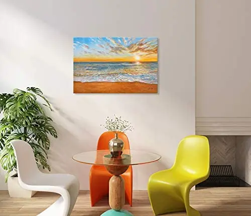 Hot Selling Custom Framed Wall Art Seaside Sunrise Acrylic Painting Canvas Art Landscape Painting Nordic Wall Art Craft For Home