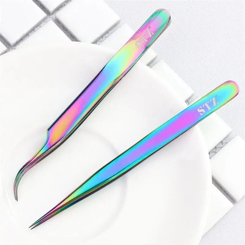 Stainless Steel Curved Straight Eyebrow Tweezers Anti Acid Nipper Rhinestone Picking Tool False Eyelash Makeup Tools