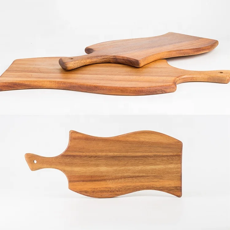 Manufacture creative design acacia wood chopping board bread cutting board with handle from Fujian factory