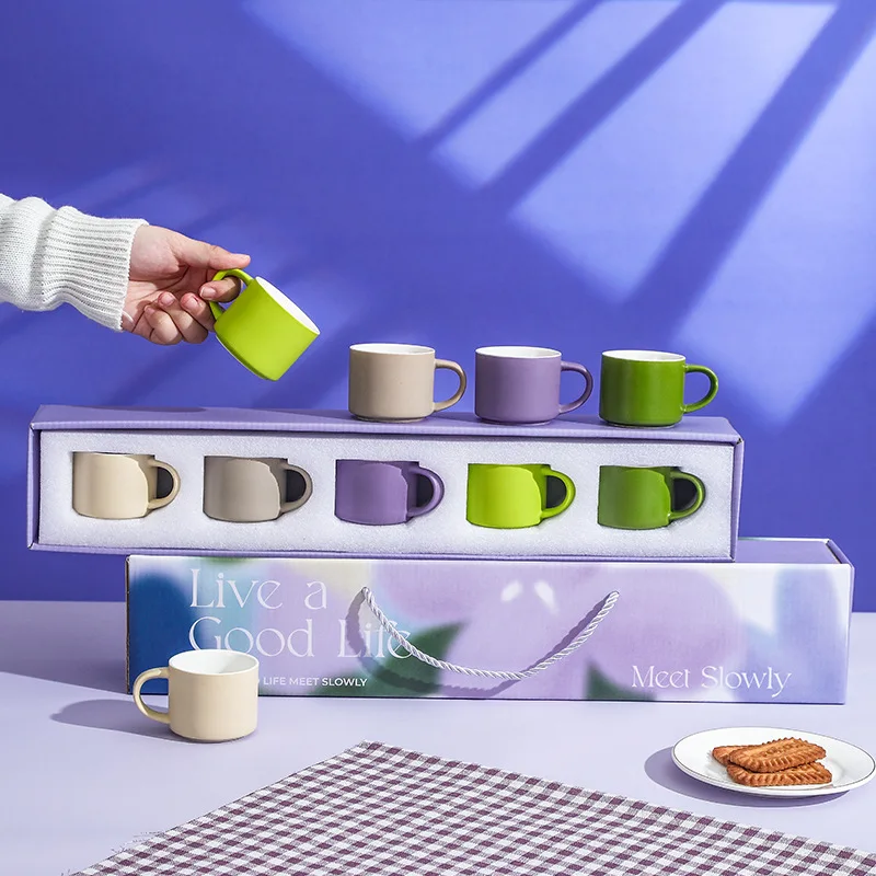 Modern Style Kitchen Dec Porcelain Coffee Mugs Set of 5 With Gift Box Packing