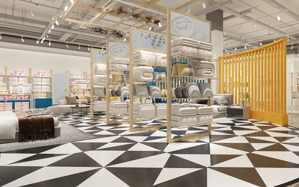 Customized Luxury Department Store Design Furniture Metal Gondola Shelves Household Shop Fitting Wooden Shopping Mall Rack