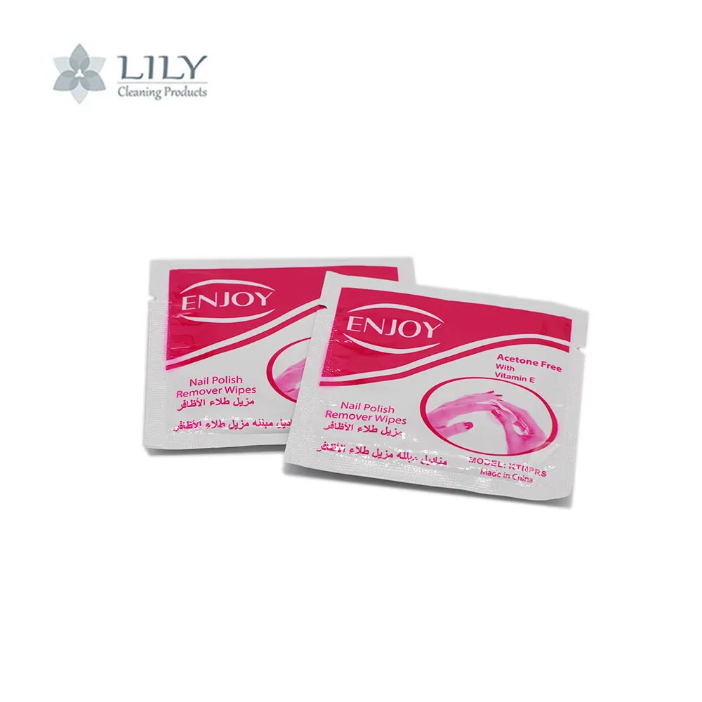 Private Label disposable wet wipes  nail polish remover wipes acetone free with aloe vera vitamin E individual pack with box