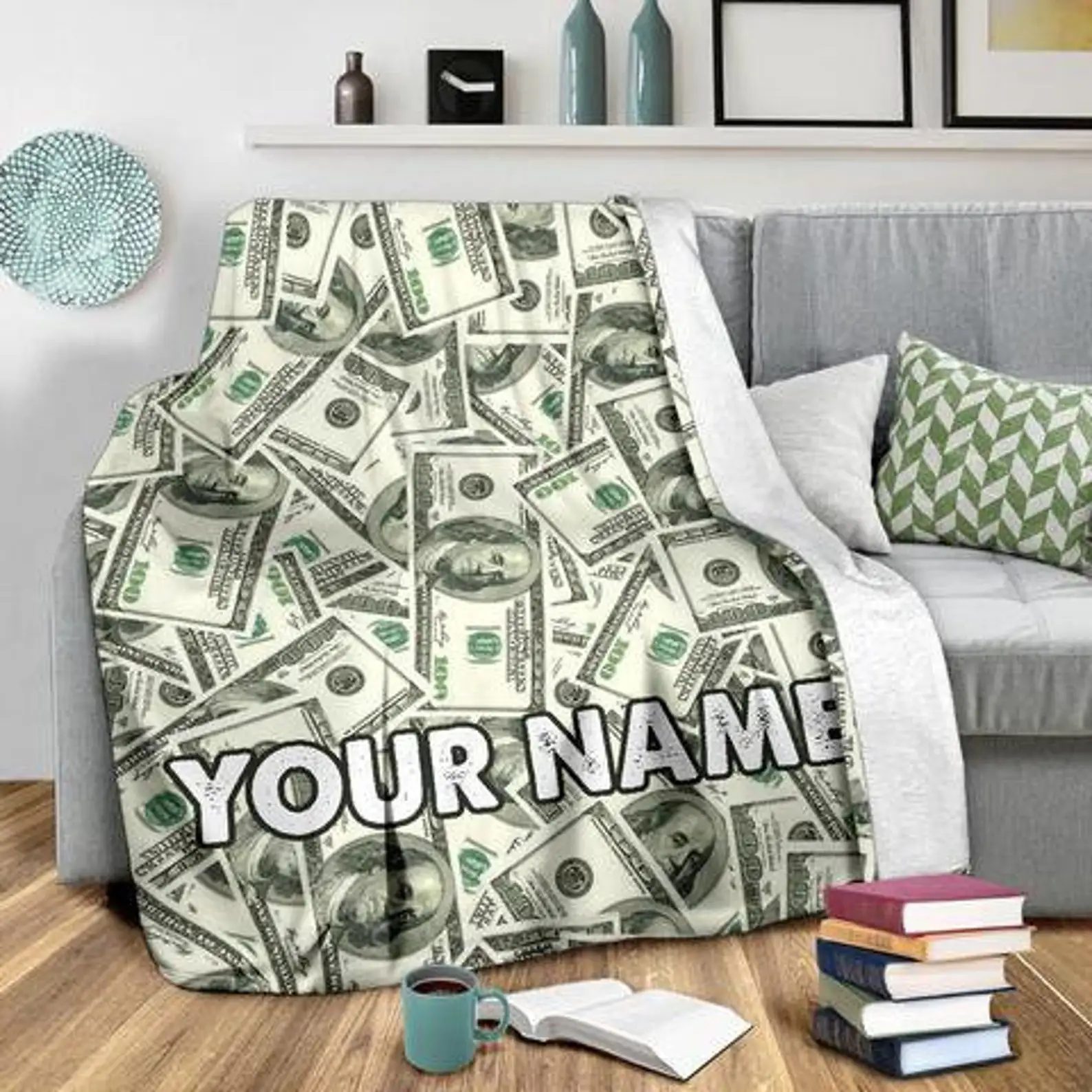 custom dollar printing blanket thick flannel fleece soft blanket as gift custom design print throw blanket
