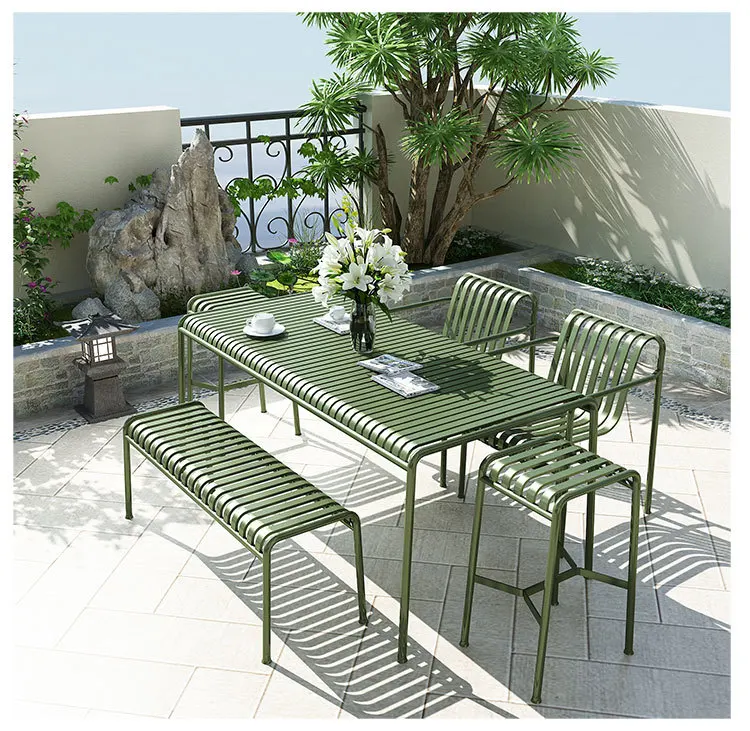 Outdoor Table and Chair Combination Outdoor Garden Aluminum Backrest High Leg Stool Creative Simple Outdoor Balcony Dining Chair