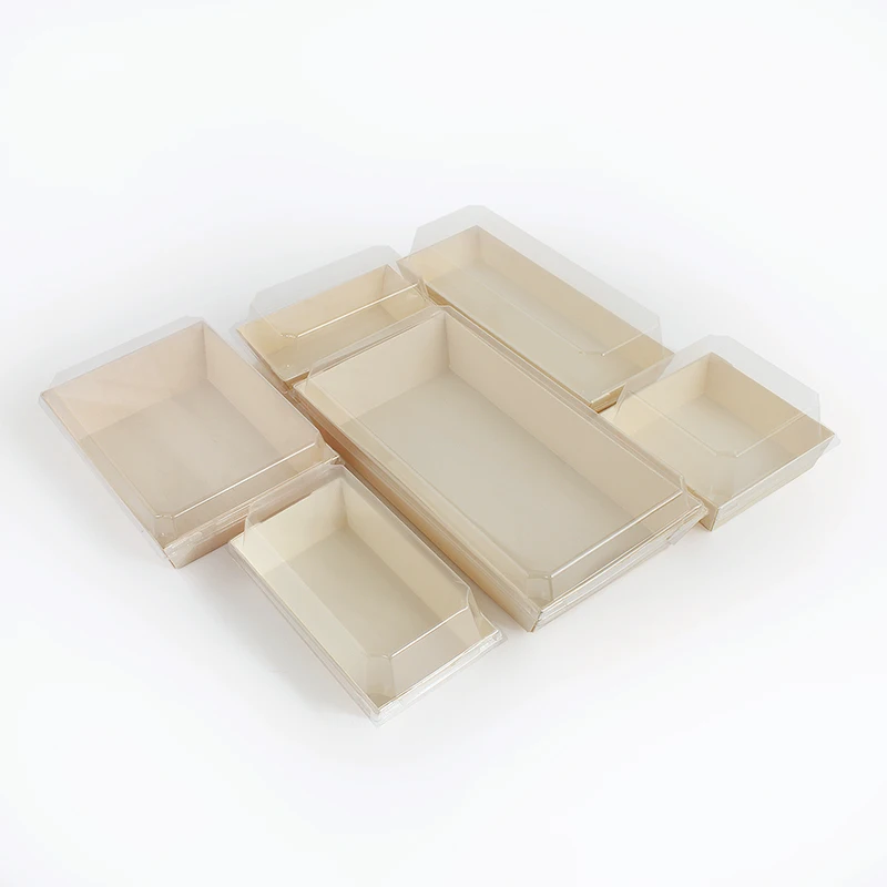 Poplar Wooden Take Out Sushi Box Pastry Salad Food Container With Clear Lid