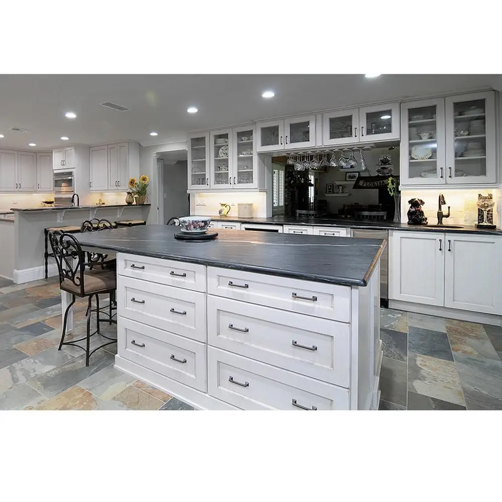 North American Customized Modern Home Furniture Solid Cherry Wood White Kitchen storage cabinet set