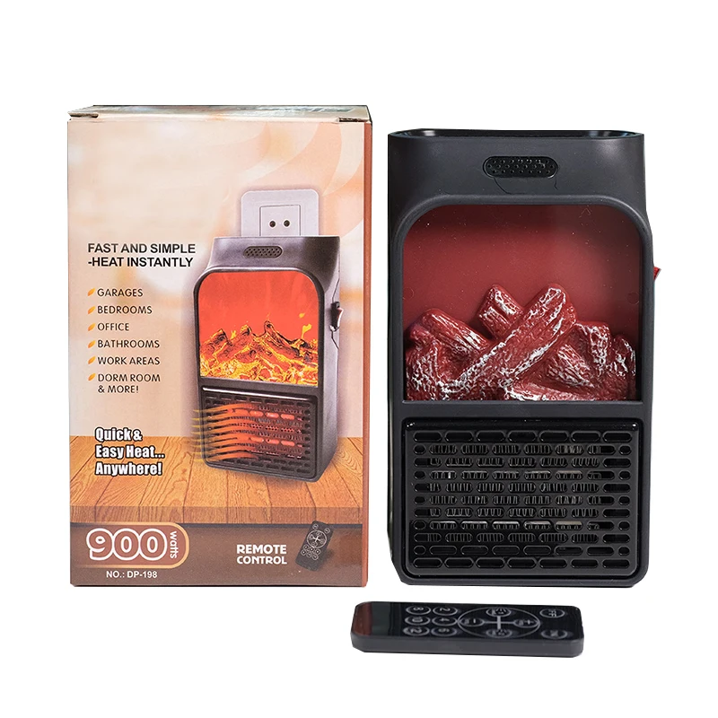 900W Indoor Household Flame Heater EU 220V Mini Convenient Remote Control Heater Office