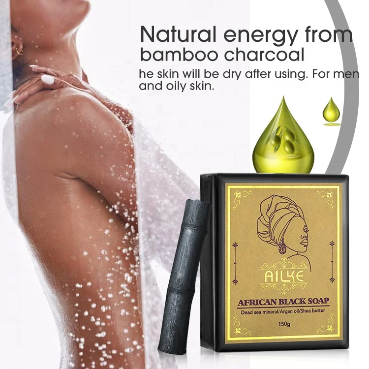 AILKE Natural Whitening Herbal Cleaning Handmade Soap Organic Charcoal African Black Soap