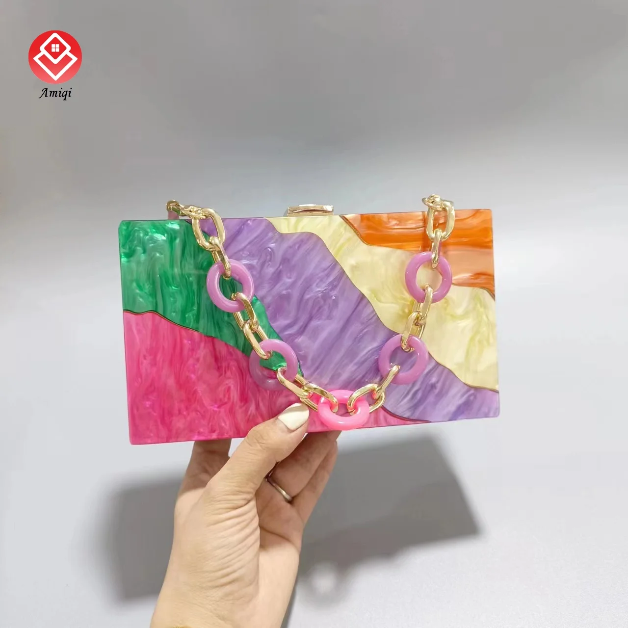 Amiqi YM38-38 Wedding Evening Clutch Women Clutch Bag  Acrylic Popular Multicolor Party Light Handbag Handmade Fashionable Style