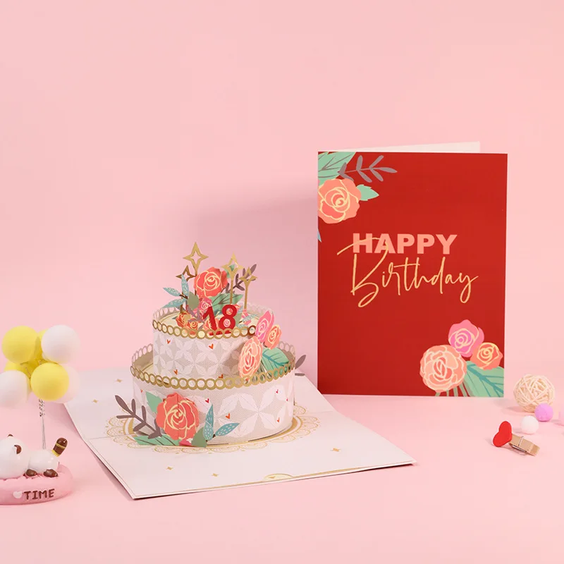 3D Pop up Happy Birthday Paper Greeting card with envelop for 80th Birthday Invitation card pop up Birthday cake