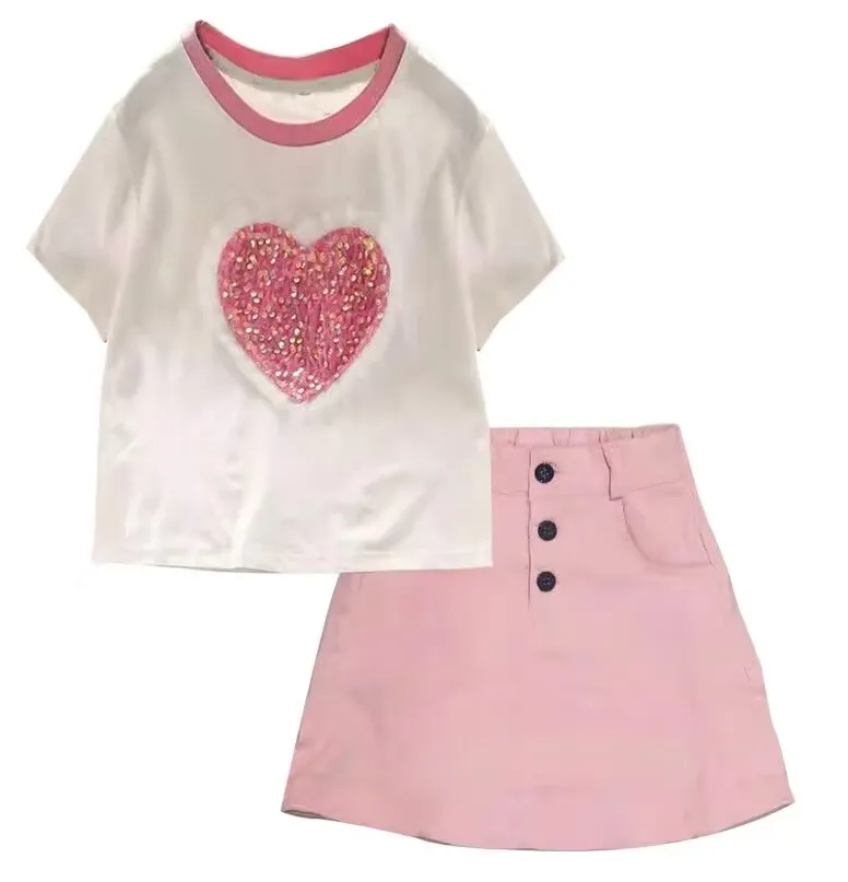 Yiwu Yiyuan Garment kids clothes set girls 8-12 years of age big kids summer clothing set sweet shirt and skirt casual outfits