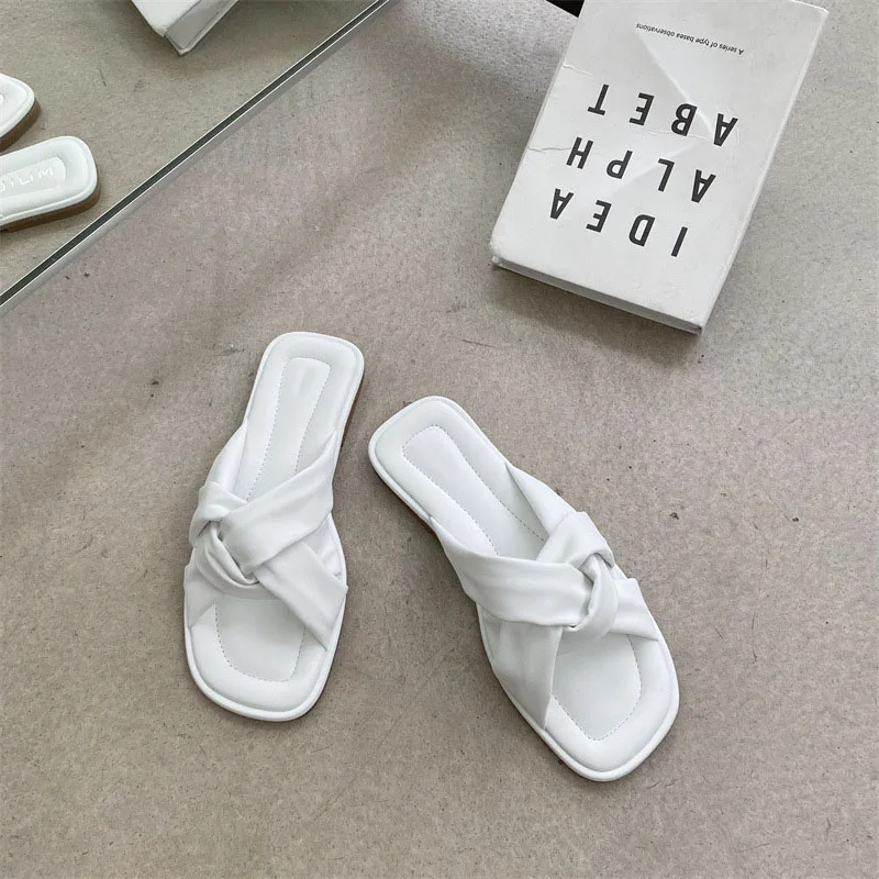 Good quality summer cross belt casual flat rubber female slippers