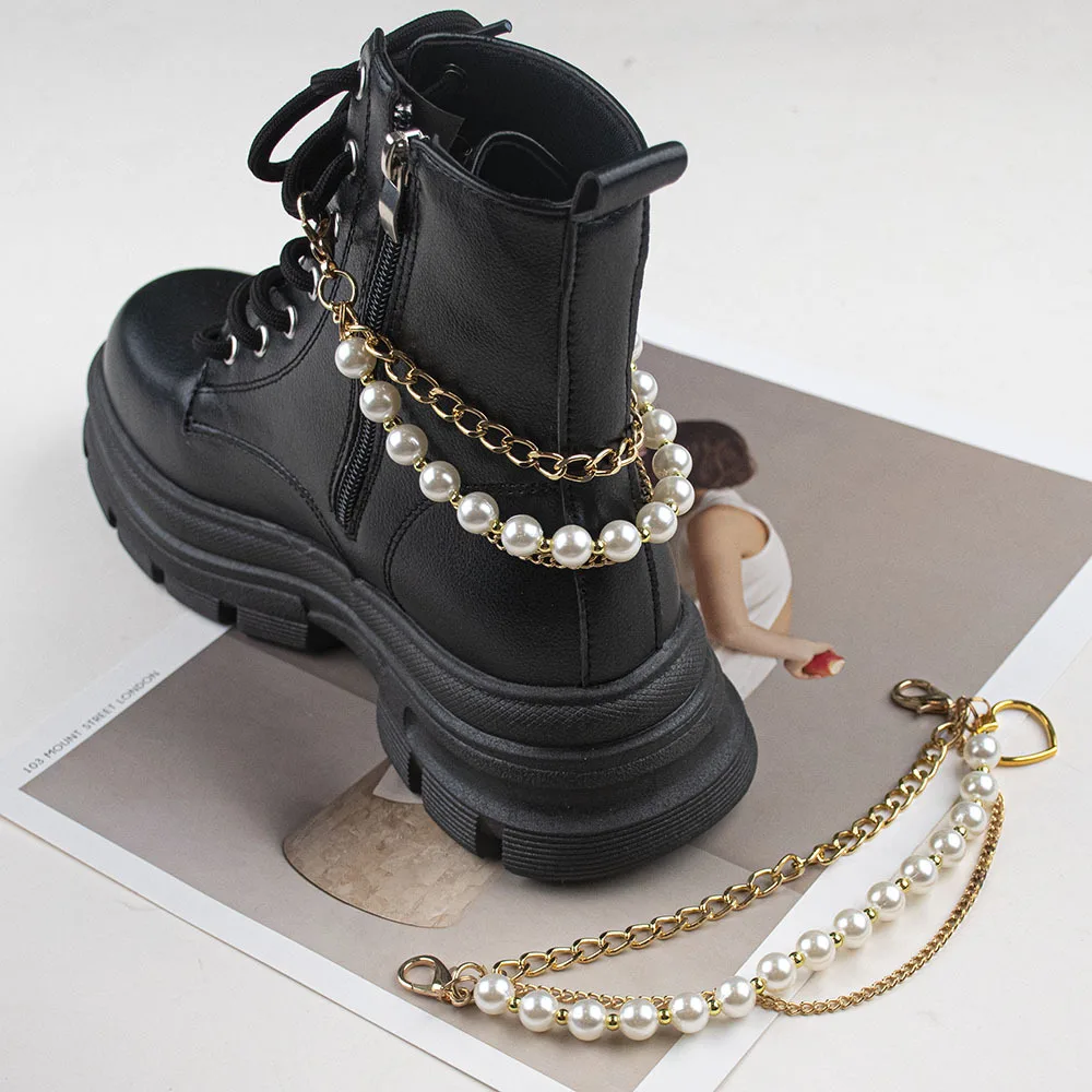 2025 Pearl Chains Bling Diamond Pearl Chain Shoe Jewelry Accessories Sneakers Stainless Steel Shoelace Charms Shoe Decoration