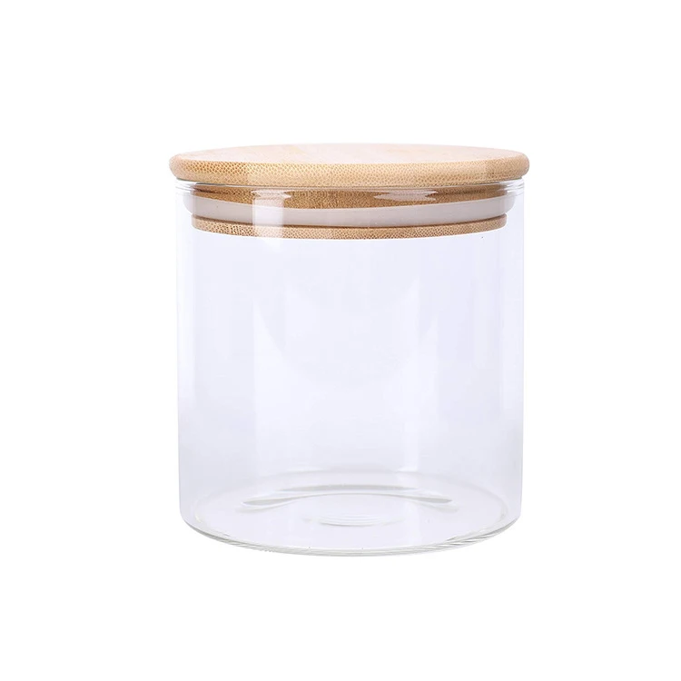Hot Sell Clear Airtight Glass Storage Jar With Bamboo Bamboo Lid And Clamp Airtight Food Jar For Pantry Glass Bottle Packaging