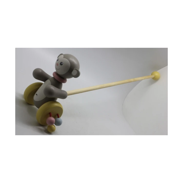 Animal Educational Wood Trolley Monkey Toys Wooden Baby Walker Push Pull Along Wood Hand Car Toy