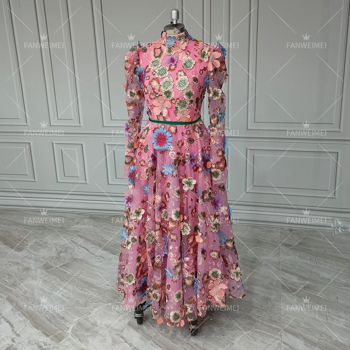 High Quality 3D Flowers Embroidered A-line Ankle-length Wedding Party Gown for Women Evening Dresses Special Occasion Gowns