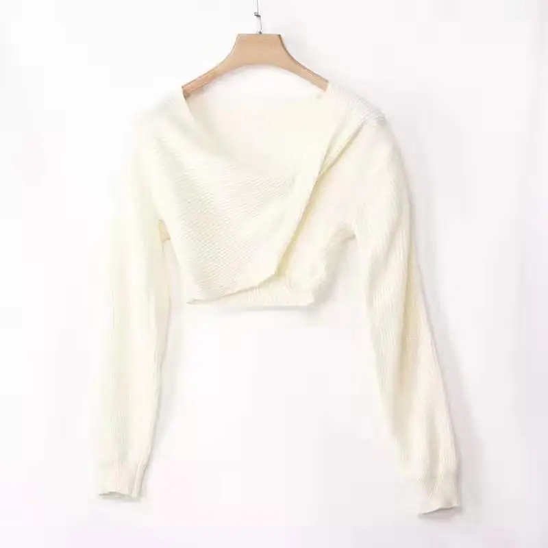 Fashion Autumn Winter Droppshiping Womens Long Sleeve Deep V Sweater Cross Lumbar Solid Color Autumn Loose Pullover Sweater