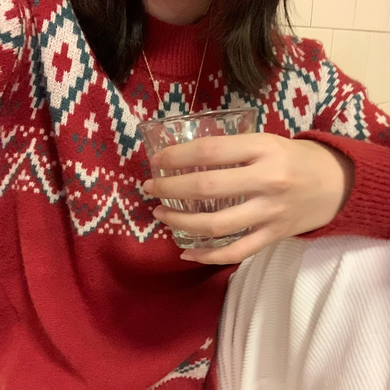 2022 winter Santa Claus socks hanging loose Korean version student thickening heavy industry long-sleeved sweater