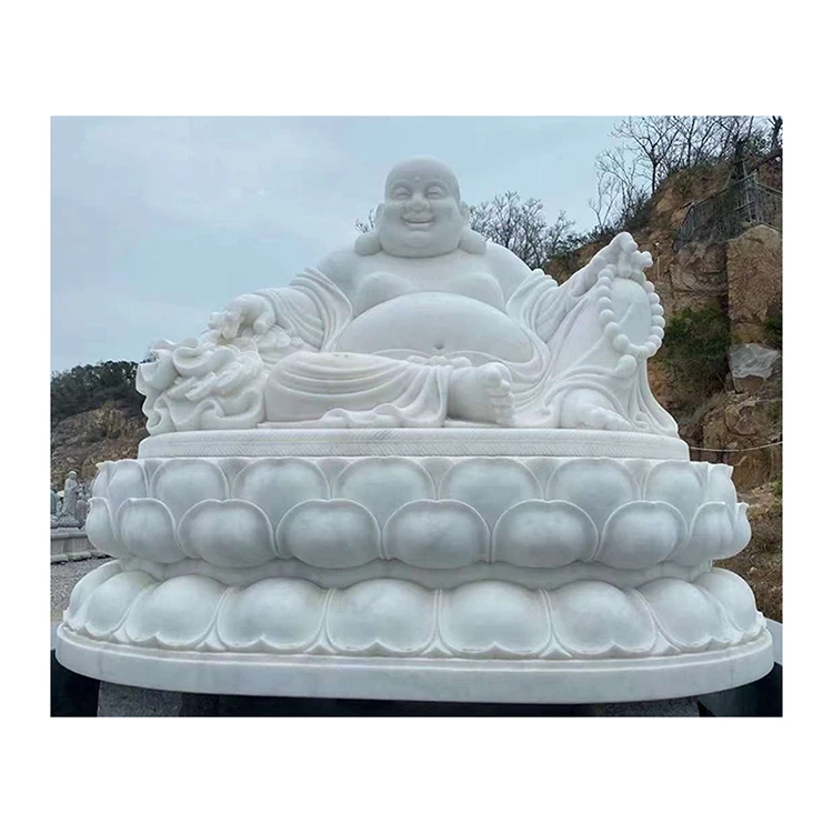 Chinese religious happiness large laughing white marble buddha statue