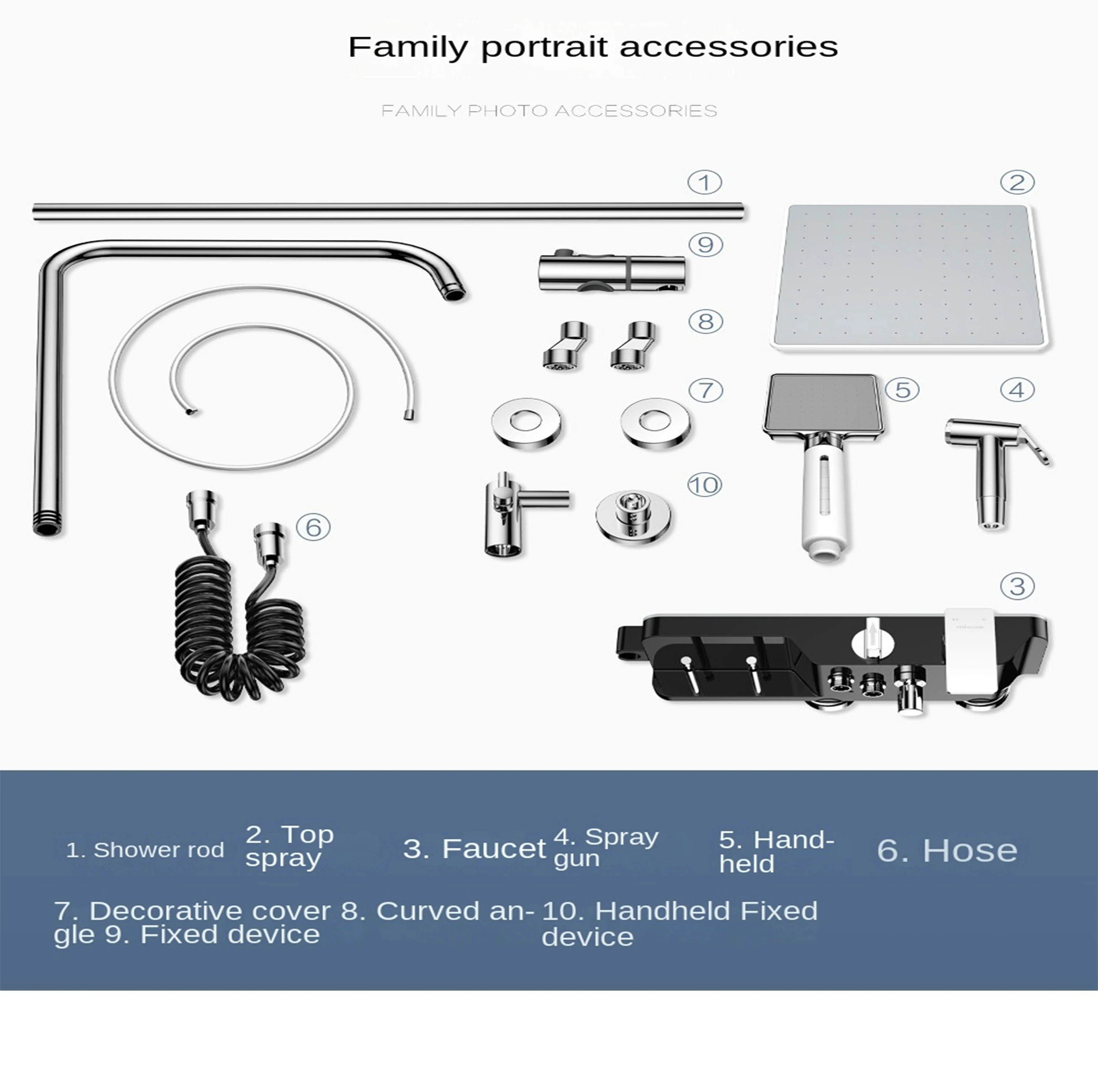 DQOK Luxury White Glass plastic shelf Shower Brass Body Rain Waterfall 4-Function Bathroom Shower Set