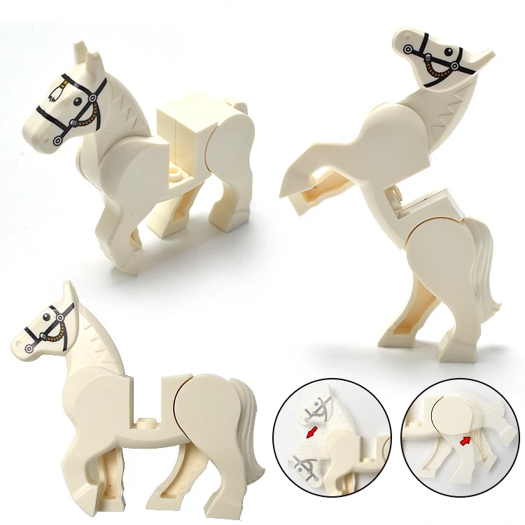 military horse soldier white brown horse Medieval times knight plastic Blocks Building Block Toys for boys Kids
