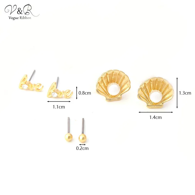 V&R Fashion Jewelry Gold Plated Ocean Conch Sea Shell Starfish Pearl Stud Earrings For Women