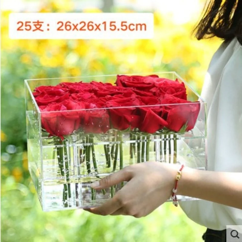 Hot Sale Customize 1 9 16 25 Holes Square Clear Acrylic Flower Storage Boxes Acrylic Rose Gift Boxes With Lid