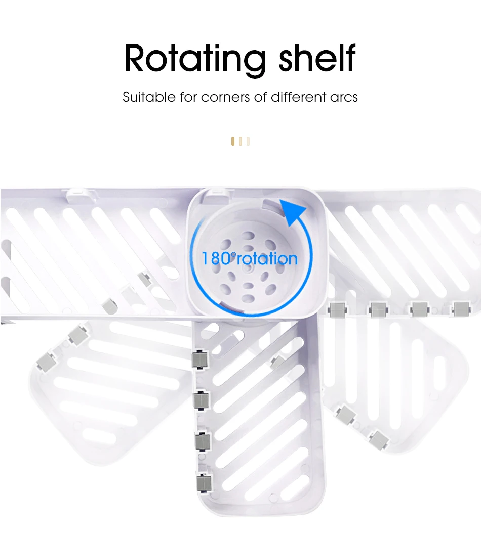 Insha on Plastic rotatable  Adhesive Wall Mounted  bathroom products Corner shelf rack and storage