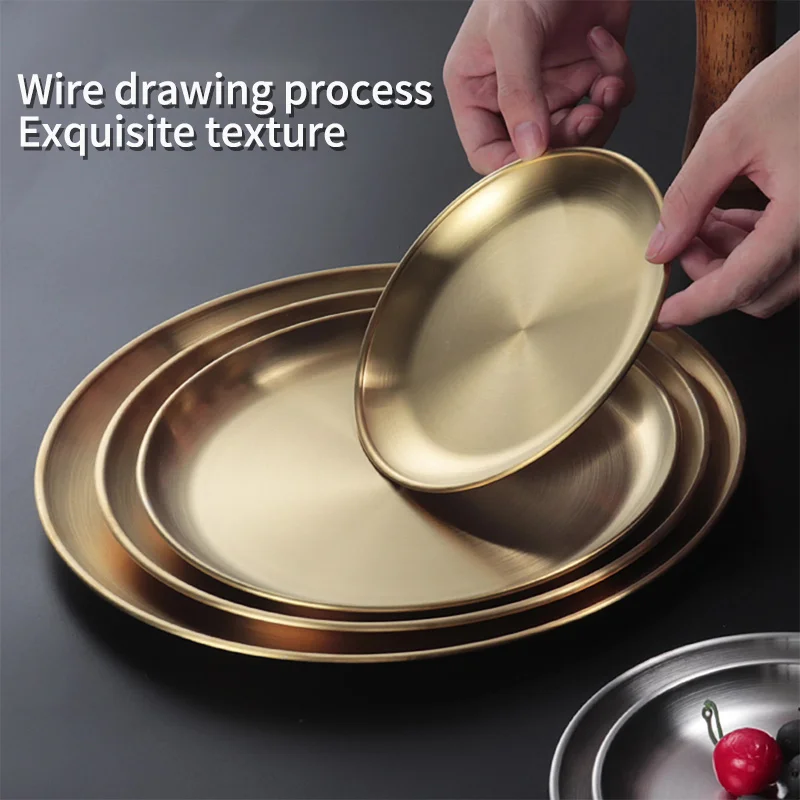 Commercial tableware Gold Plates Round Plate Sets Dinnerware Stainless Steel Plate For Restaurant
