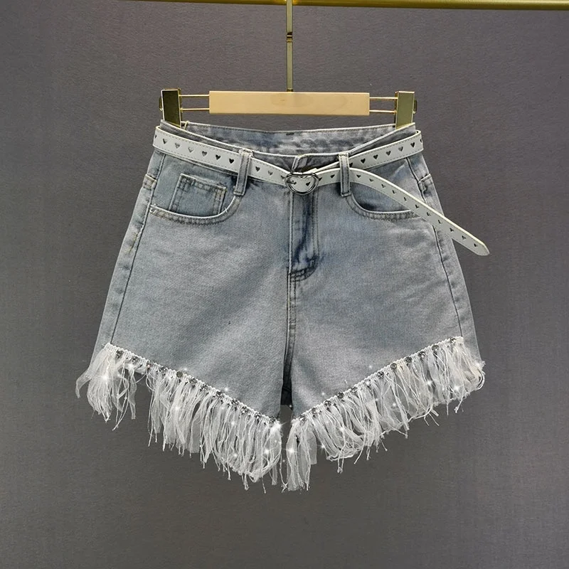 2023 Summer Brocken Hole Women Denim Summer Shorts Short Jeans Casual Bale Zipper Fly Pockets Frayed Raw Ripped Denim for Women