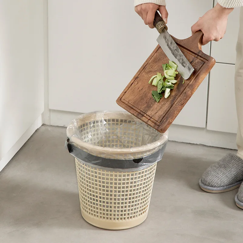 
Chinese Style Simple Plain Fashion Striped Hollow Large-Capacity Plastic Household Multi-Scene Suitable Trash Can 