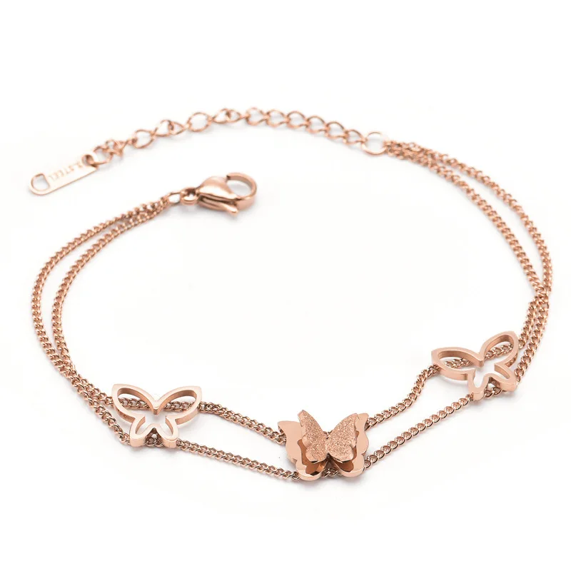 New fashion 316 titanium steel 18K Gold Plated non fading Bracelet female hollow double-layer Butterfly Bracelet