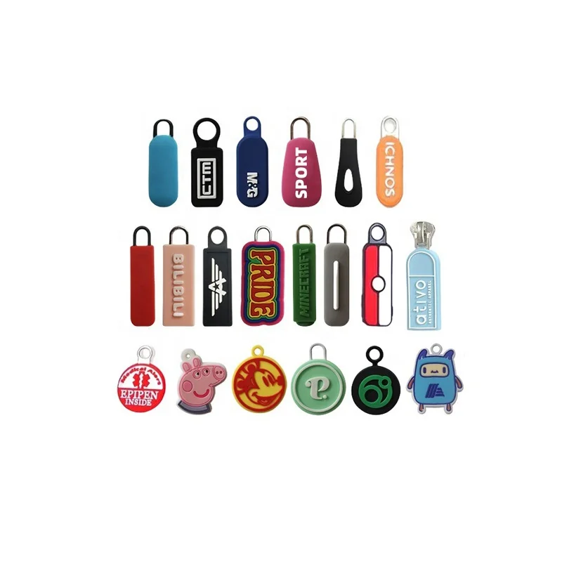 Fancy zipper pullers for bags handbags DIY custom logo cartoon rubber silicone cord zipper pulls