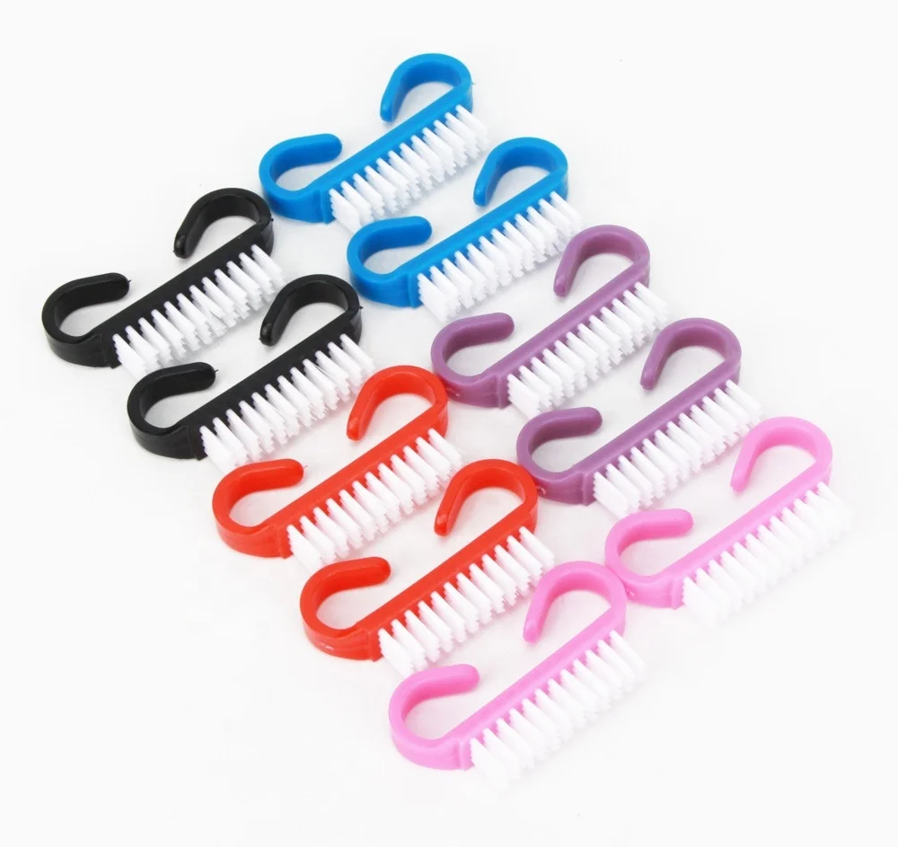 Plastic handle mini dusty brush horn shape small size cleaning nail dirty brushes 64mm short pure colorful brush for cleaning
