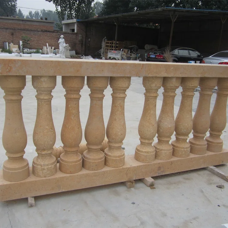 Factory price hand carved natural stone beige marble column pillar designs