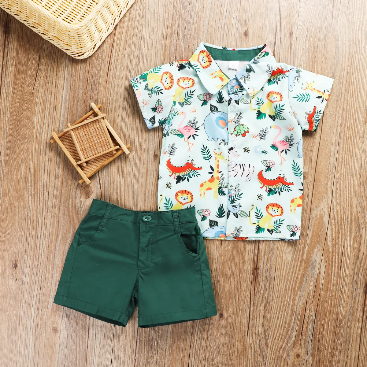 
lyc-3902 Toddler boys summer Print set baby boys beach printed T-shirt and shorts 2 pcs clothes Short Sleeve set 