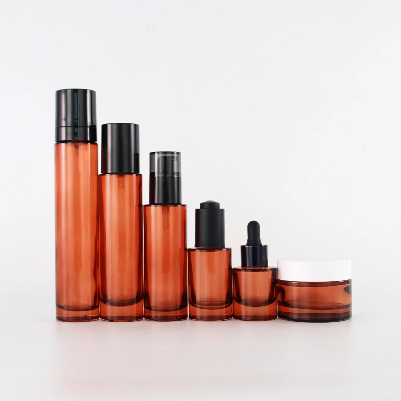 2022 luxury cosmetic packaging set thick bottom glass pump bottle and cream jar glass unique dropper bottle