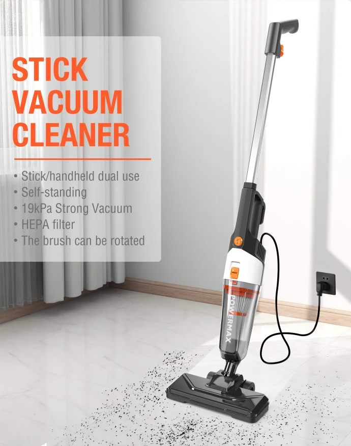 Lightweight Corded Stick Vacuum Cleaner Powerful Suction Convenient Handheld Vac with Filter for Hard Floor, 3-in-1