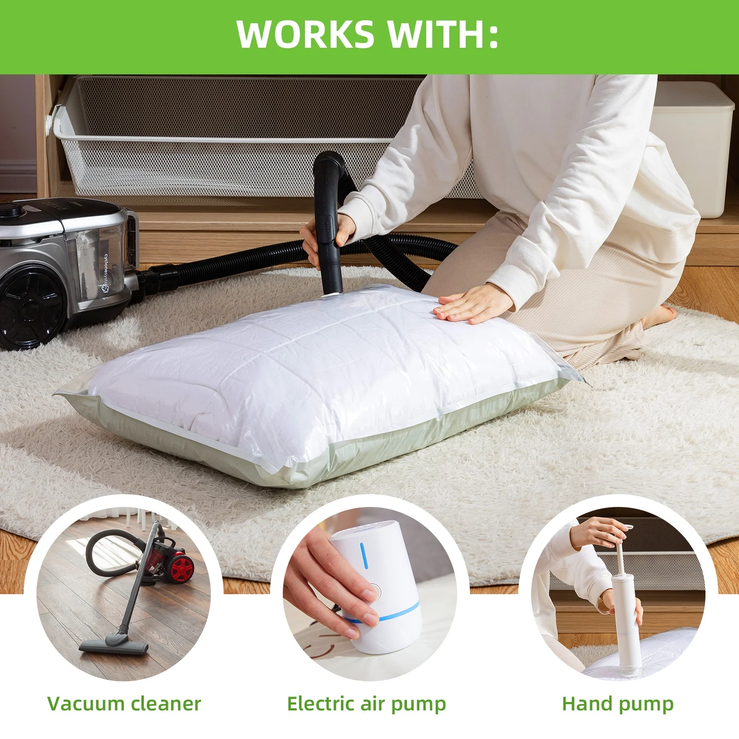 TAILI Premium Space Saver Vacuum Compressed Plastic Clothing Storage Bags With Pump For Travel & Home Organization