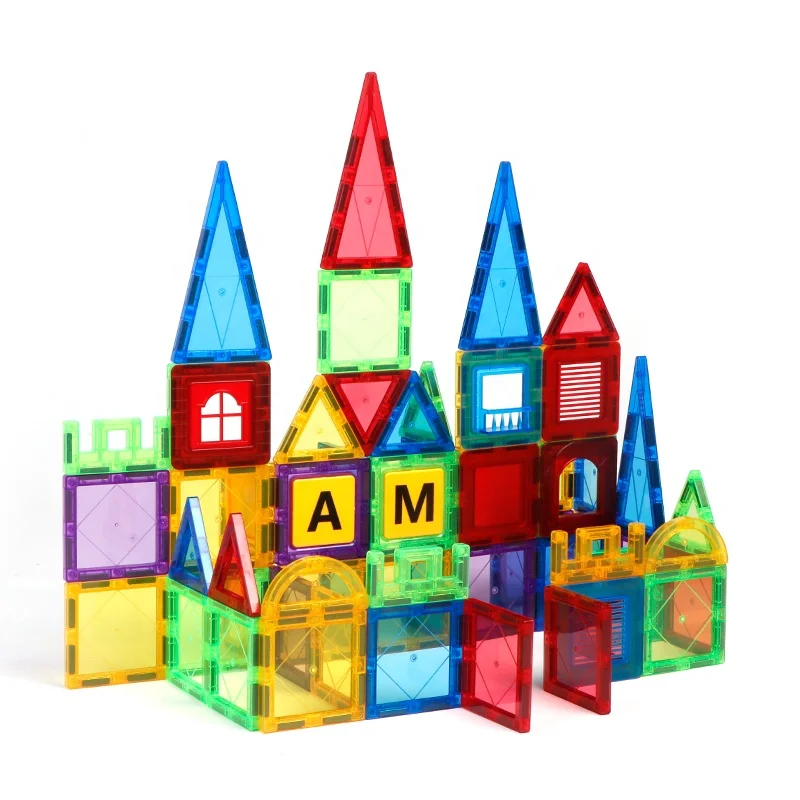 Kindergarten Educational Toys Clear Color 3D Building Blocks Set Magnetic Tiles toy for Kids (62246906670)