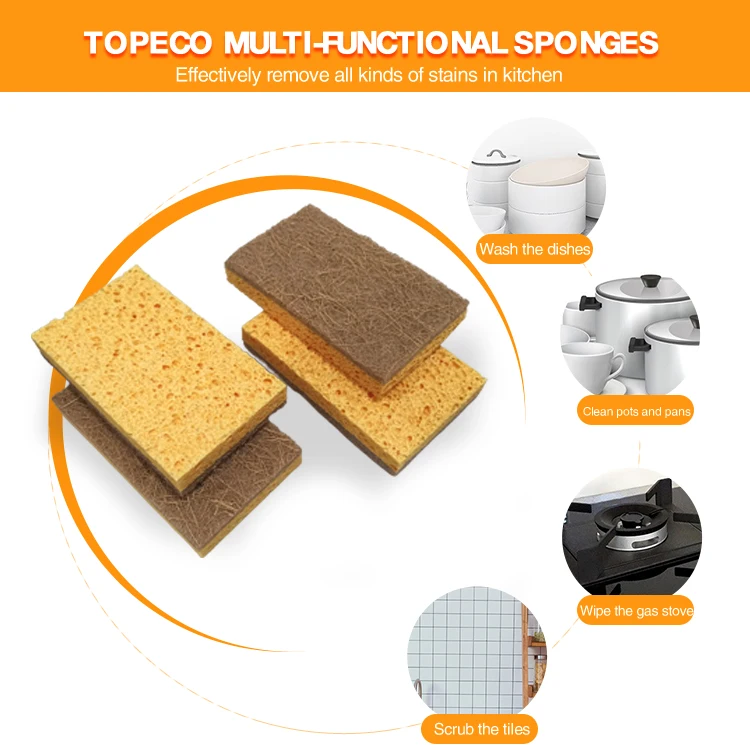 Topeco Hot Selling 2022 Home Natural Coconut Plant Based Scrub Sponge Palm Fiber Cellulose Sponge Conjac Coconut Sponge