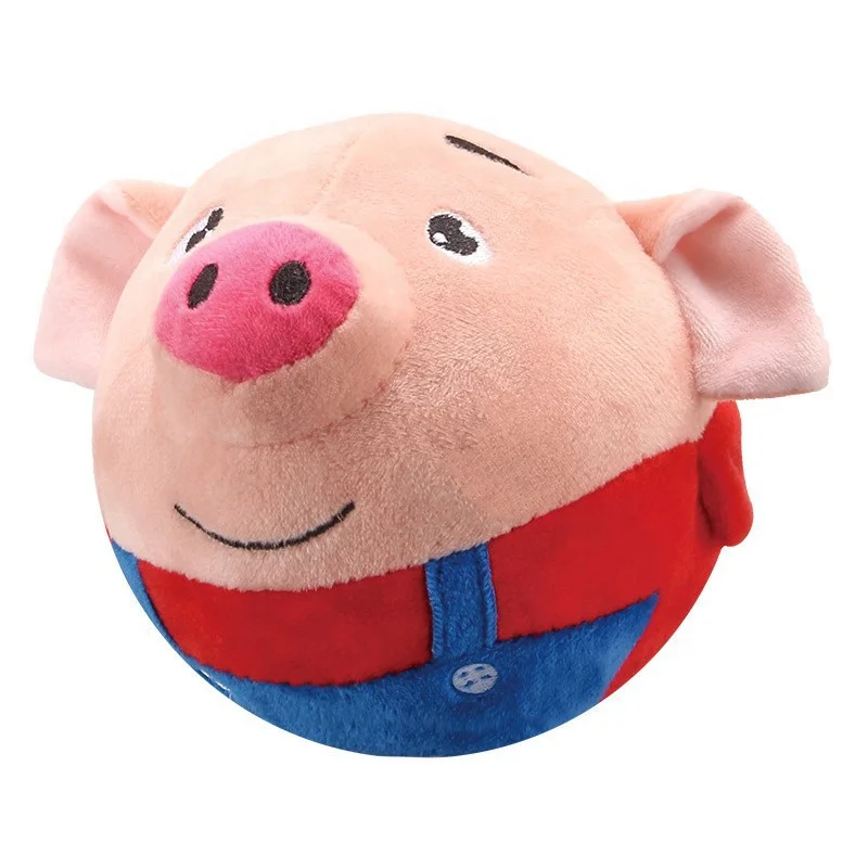 USB Rechargeable Cartoon Pig Electronic Interactive Dog Toy Pet Bouncing Balls Active Moving Pet Plush Dog Toys