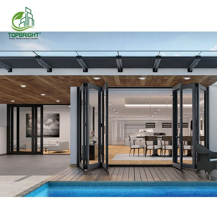Наружная панорамная Складная стеклянная дверь складная алюминиевая с защитой от урагана