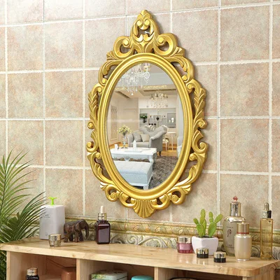 Vintage Decor European Luxury Wooden Solid Frame MDF Pastoral Carved Shaped Design Room Decorative Shower Wall Mirror