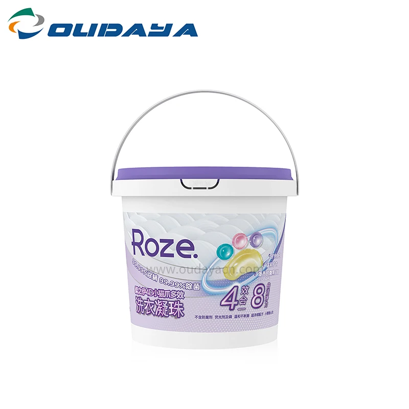 1L plastic Reusable plastic Durable Round Powder Detergent Bucket Washing Powder Container handle lid