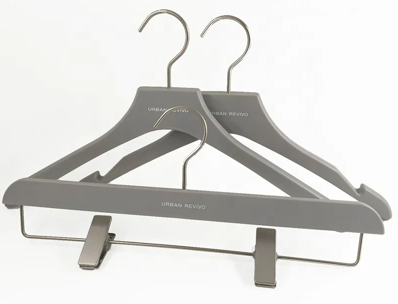 Grey Color Strong Solid Flat Plastic Top Shirt and Dress Clothes Hanger With Customized logo