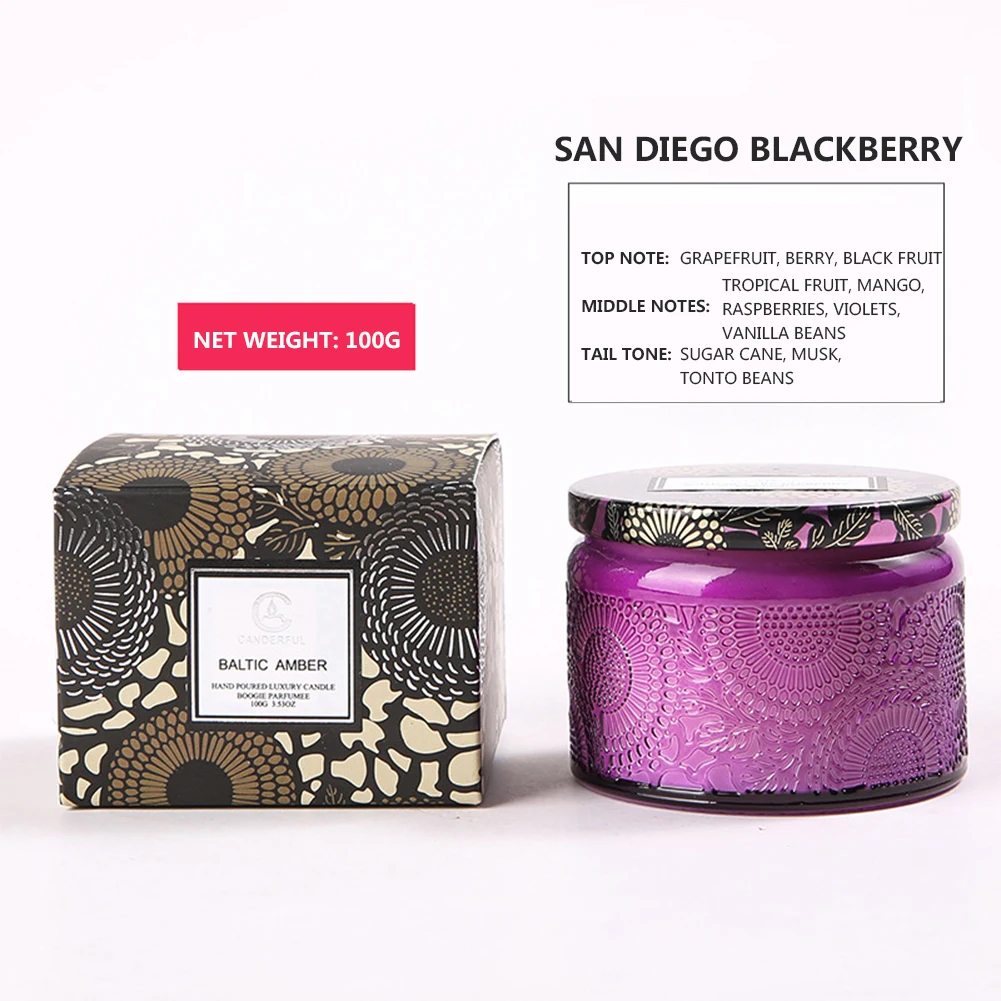 Ebossed со стеклянным кувшином пользовательские ароматерапия роскошного ароматическая свеча с крышкой